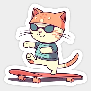 Funny cat on skateboard Sticker